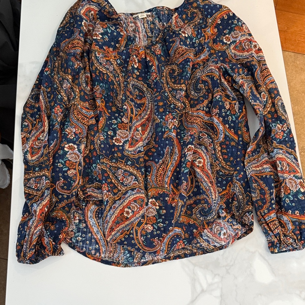 a.n.a Navy and Rust Paisley Blouse
